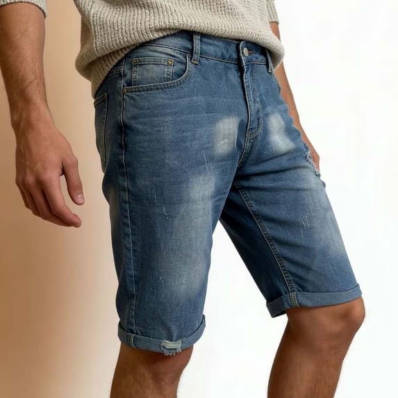 Yaoyar Mens Jean Shorts Distressed Ripped Denim Shorts Summer Casual Classic Straight Short Jeans