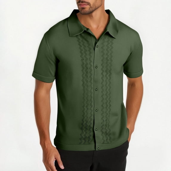 Yaoyar Mens Knitted Cardigan Shirt Mens Short Sleeve Button Down Collar Casual Knit Short Sleeved Lapel Lapel Top