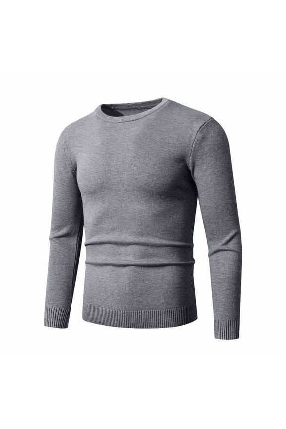 Mens Knitted Crew Neck Sweater Casual Solid Color Pullover Bottoming Shirt Classic Slim Fit Soft Knit Pullover