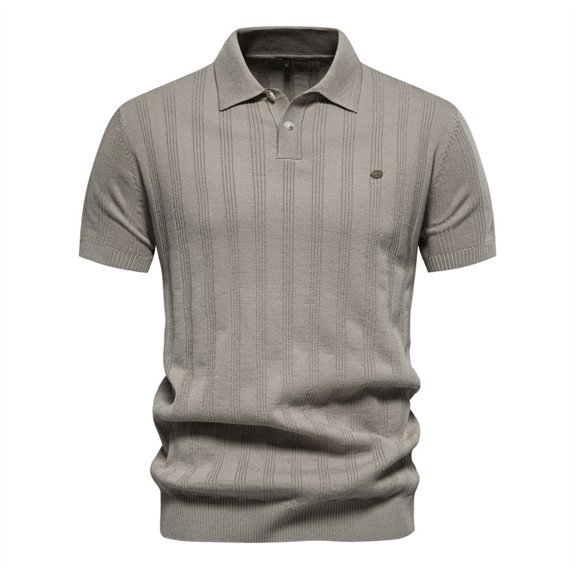 Yaoyar Mens Knitted Polo Shirt Short Sleeve Knit Texture Shirt Men Short Sleeve Turndown Collar Blouse Shirt Khaki,M