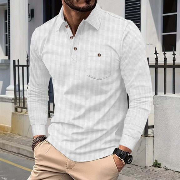 Yaoyar Mens Lapel Button Shirts Long Sleeve Casual Stylish Collared Button Solid Color Top T-Shirts