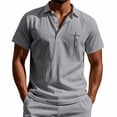 thumbnail image 1 of Yaoyar Mens Lapel Top Cotton And Linen Casual Short-Sleeved Cross-Print Shirt Casual Button Down Shirts Short Sleeve Linen Shirts Summer Beach Dress Shirt, 1 of 8