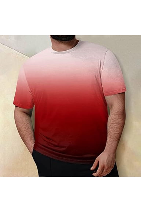 Mens Large Size Short Sleeve Round Neck Gradient Print Top T-Shirt Athletic Core T-Shirt Quick Dry Moisture Wicking Short Sleeve Shirt Workout Running
