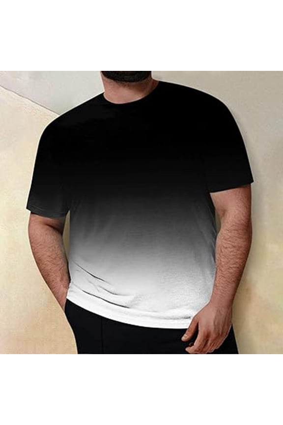 Mens Large Size Short Sleeve Round Neck Gradient Print Top T-Shirt Athletic Core T-Shirt Quick Dry Moisture Wicking Short Sleeve Shirt Workout Running