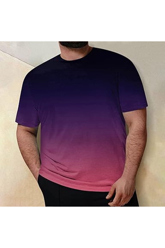 Mens Large Size Short Sleeve Round Neck Gradient Print Top T-Shirt Athletic Core T-Shirt Quick Dry Moisture Wicking Short Sleeve Shirt Workout Running