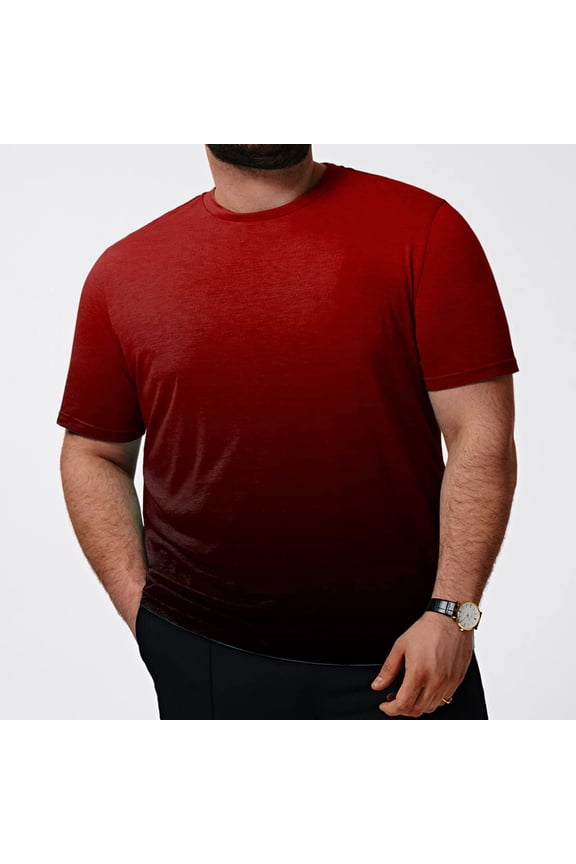 Mens Large Size Short Sleeve Round Neck Gradient Print Top T-Shirt Athletic Core T-Shirt Quick Dry Moisture Wicking Short Sleeve Shirt Workout Running