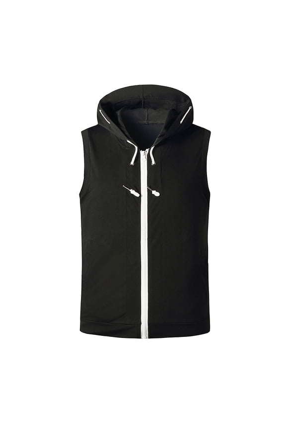 Mens Lightweight Softshell Vest Hooded Outerwear Zip Up Fleece Lined Windproof Sleeveless Jacket for Golf Running