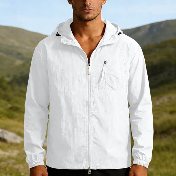 Yaoyar Mens Lightweight Sun Protection Hooded Jacket Waterproof Windbreaker Raincoat Shell Jacket for Outdoor Hiking Traval