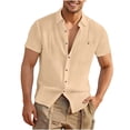 thumbnail image 1 of Yaoyar Mens Linen Short Sleeve Shirts Cotton Casual Lightweight Button Down Shirt Beach Vacation Summer Tops with Pocket, 1 of 5