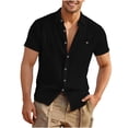 thumbnail image 1 of Yaoyar Mens Linen Short Sleeve Shirts Cotton Casual Lightweight Button Down Shirt Beach Vacation Summer Tops with Pocket, 1 of 5