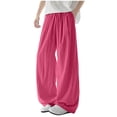 thumbnail image 1 of Yaoyar Mens Loose Elastic Drawstring Waist Pants Solid Color Wide Leg Casual Pants With Ice Silk Drape Feeling Summer Lightweight Breathable Pants, 1 of 3