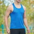 thumbnail image 1 of Yaoyar Mens Mesh Sleeveless Tees Solid Color Casual Quick Dry Sports Fitness Racerback Crew Neck Gym Workout Athletic Activewear Outdoor Leisure Breathable Crew Neck Shirts,Blue,S, 1 of 5
