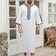 thumbnail image 1 of Yaoyar Mens Middle Eastern Traditional Robe Mid Sleeve Round Neck Embroidered Men's Clothing Middle East Kaftan Saudi Arab Caftans Islamic Abaya Dress Dubai Robes, 1 of 5