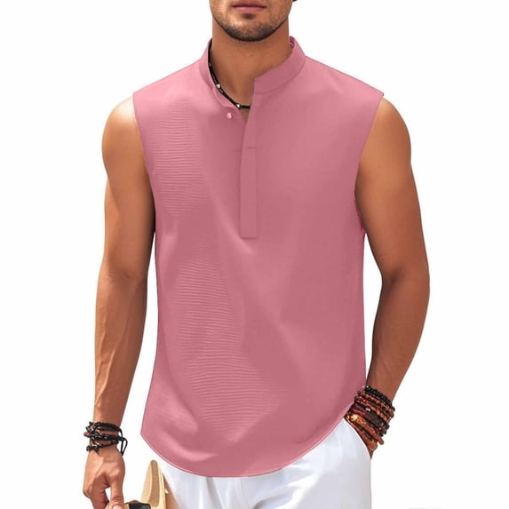 Yaoyar Mens Muscle Tank Tops Sleeveless Workout Gym Henley Shirts Slim Fit Collared T-Shirts Beach Summer Button Vest Shirts