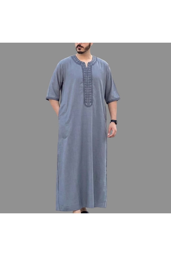 Mens Muslim Robes Middle East Long Sleeve Thobes Embroidered Kaftan Abaya Formal Dubai Clothes Thobe Abaya Robe