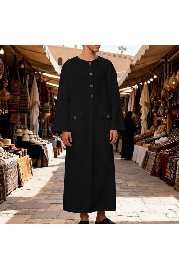 Mens Muslim Thobe Islam Arabic Premium Ethnic Middle Eastern Clothes Long Sleeve Caftan Islamic Robe Dubai Long Gown