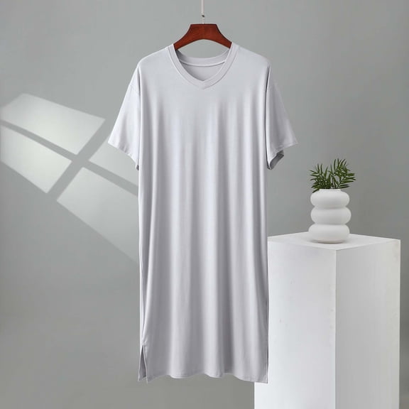 Yaoyar Mens Nightshirt Cotton Nightgown Crew Neck Short Sleeve PJ Soft Long Sleepwear Loose Pajamas Sleep Shirt Dark Blue 2XL