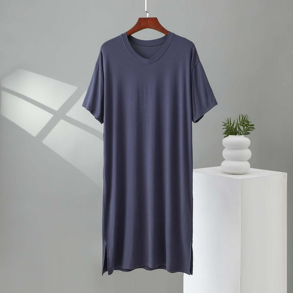 Yaoyar Mens Nightshirt Cotton Nightgown Crew Neck Short Sleeve PJ Soft Long Sleepwear Loose Pajamas Sleep Shirt Dark Gray 4XL
