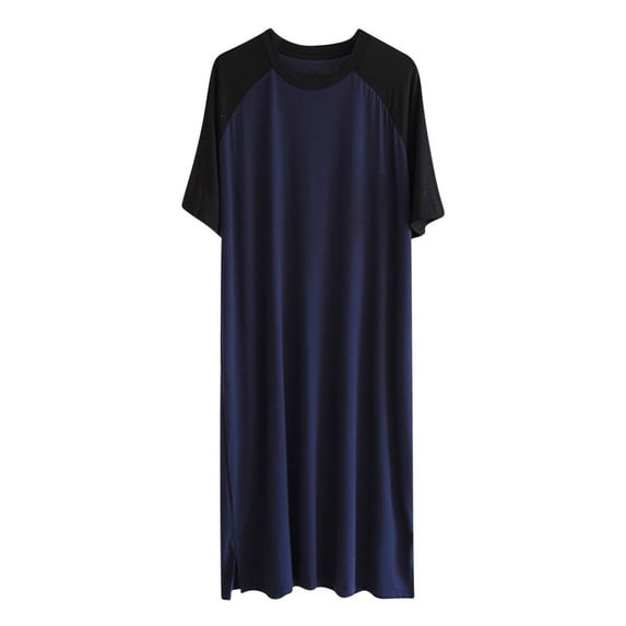 Yaoyar Mens Nightshirt Cotton Nightgown Crew Neck Short Sleeve PJ Soft Long Sleepwear Loose Pajamas Sleep Shirt Navy L
