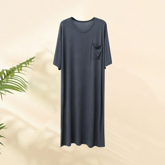 Yaoyar Mens Nightshirt Cotton Nightgown V Neck Short Sleeve PJ Soft Long Sleepwear Loose Pajamas Sleep Shirt,Multicolor,2XL