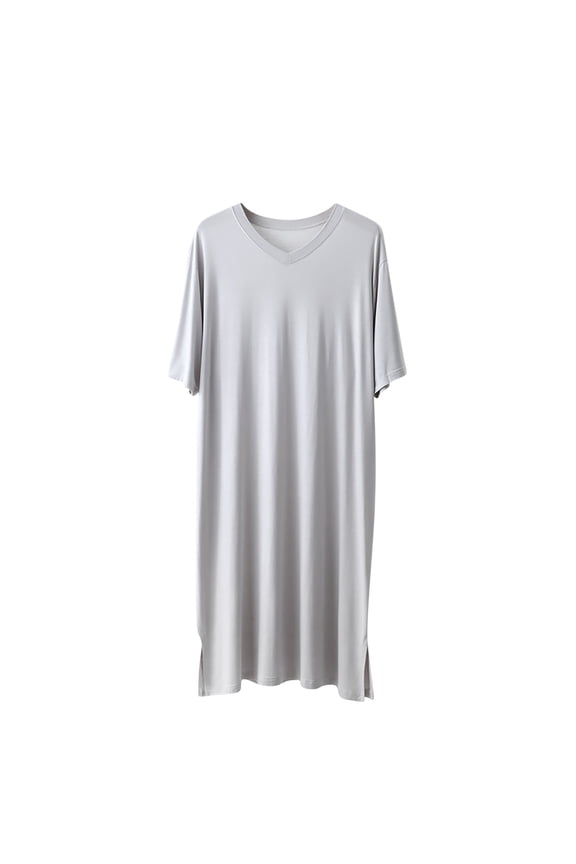 Yaoyar Mens Nightshirt Cotton Nightgown V Neck Short Sleeve PJ Soft Long Sleepwear Loose Pajamas Sleep Shirt White 3XL