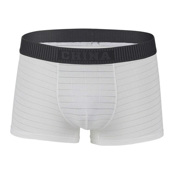 Yaoyar Mens Nylon Blend Striped Summer Boxer Shorts Mid Rise Underwear Graphhene Quick Dry Breathable Fabric for Casual Comfort Wear Boxer Briefs,White,L