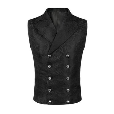 Yaoyar Mens Outerwear Suit Vest Jacket Waistcoat Medieval Court Gown Vintage Swallowtail Slim Waist Wrap Up Vest Coat Black L