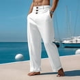 thumbnail image 1 of Yaoyar Mens Pants Solid Buttons Pants High Waist Trouser Casual Loose Fit Athletic Yoga Beach Long Pants(White,2XL), 1 of 5