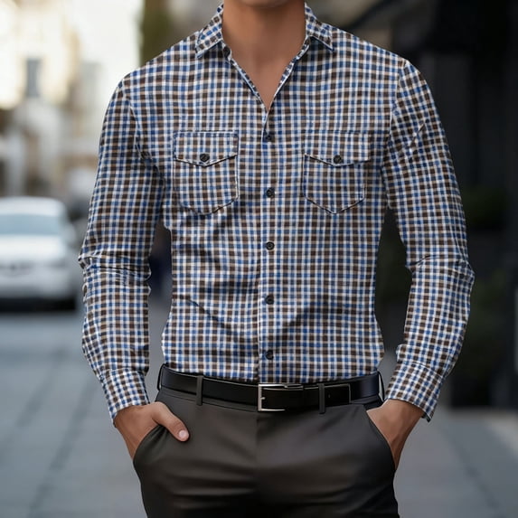Yaoyar Mens Plaid and Striped Long Sleeve Casual Button Down, Mixed Pattern Collared Shirt, Contemporary Casual Style Top