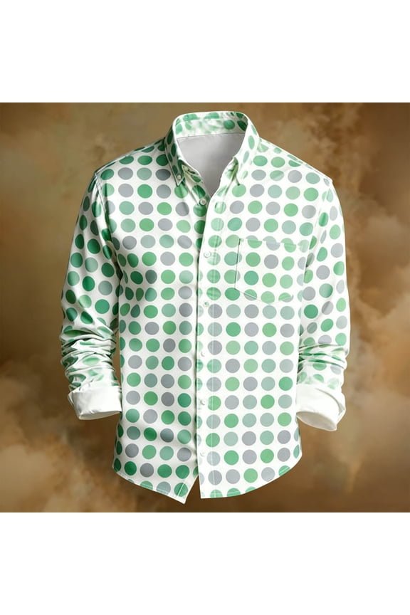 Mens Printed Long Sleeve Business Shirt Casual Office Wear Button Down Collar Chest Pocket Design Professional Dress Shirt