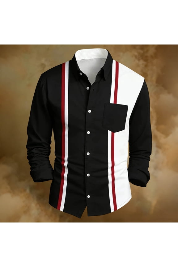 Mens Printed Long Sleeve Business Shirt Casual Office Wear Button Down Collar Chest Pocket Design Professional Dress Shirt