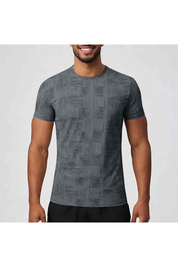 Mens Printed T Shirt Sports Casual Running Elastic Fitness Clothing Moisture-Wicking Quick-Drying Short-Sleeve Crew Neck Top