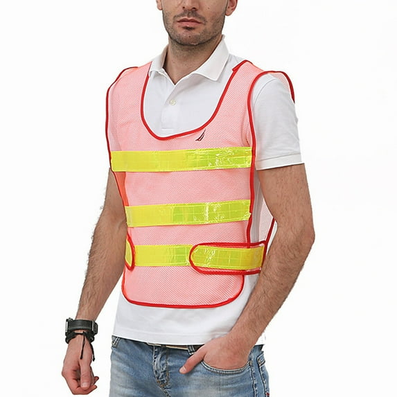 Yaoyar Mens Reflective Sleeveless Tees High Visibility Safety Construction Site Traffic Night Work Outdoor Protective Sleeveless Shirts Utility Workwear Industrial Safety Tank Top,Red,Free Size