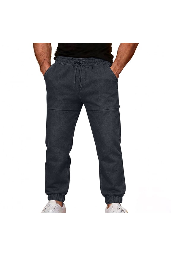 Mens Ripped Joggers Denim Pants Elastic Waist Casual Pull On Jean Pants Lightweight Distressed Jeans Trousers