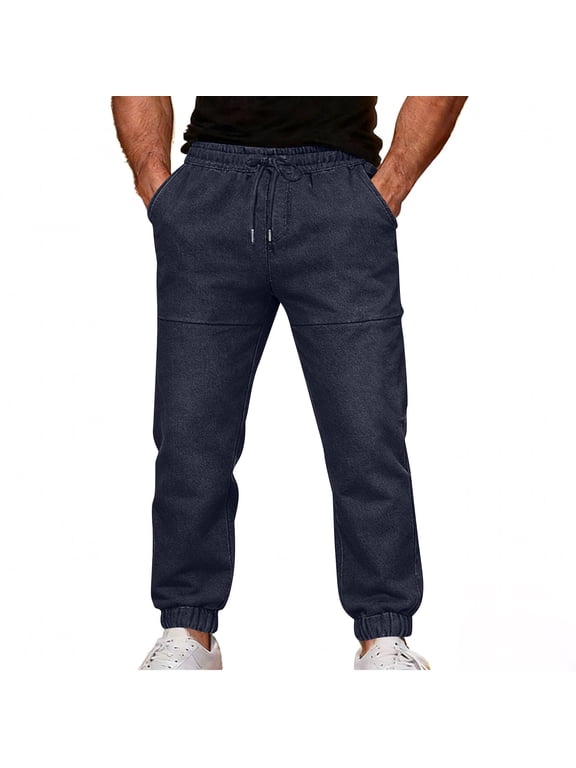Mens Ripped Joggers Denim Pants Elastic Waist Casual Pull On Jean Pants Lightweight Distressed Jeans Trousers