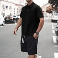 thumbnail image 1 of Yaoyar Mens Round Neck Button Detail Short Sleeve Top with Drawstring Elastic Waist Shorts Casual Two Piece Set Coordinated Outfit, 1 of 7