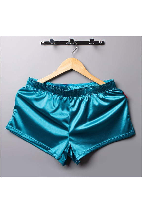 Mens Satin Boxer Shorts Pack, Silk Feeling Sleep Shorts Underwear with Button Fly, Silky Pajama Bottoms Blue M