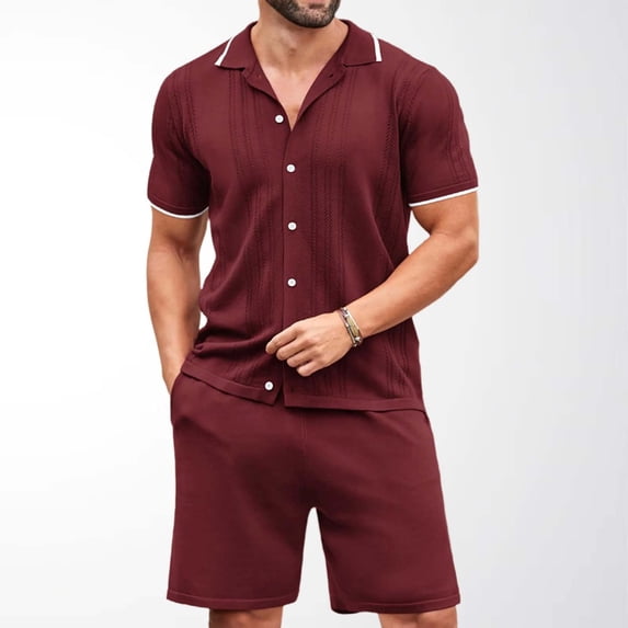 Yaoyar Mens Shirt and Shorts Set Fashion Summer 2 Piece Outfits Short Sleeve Casual Button Down Shirts Workout Set for Men