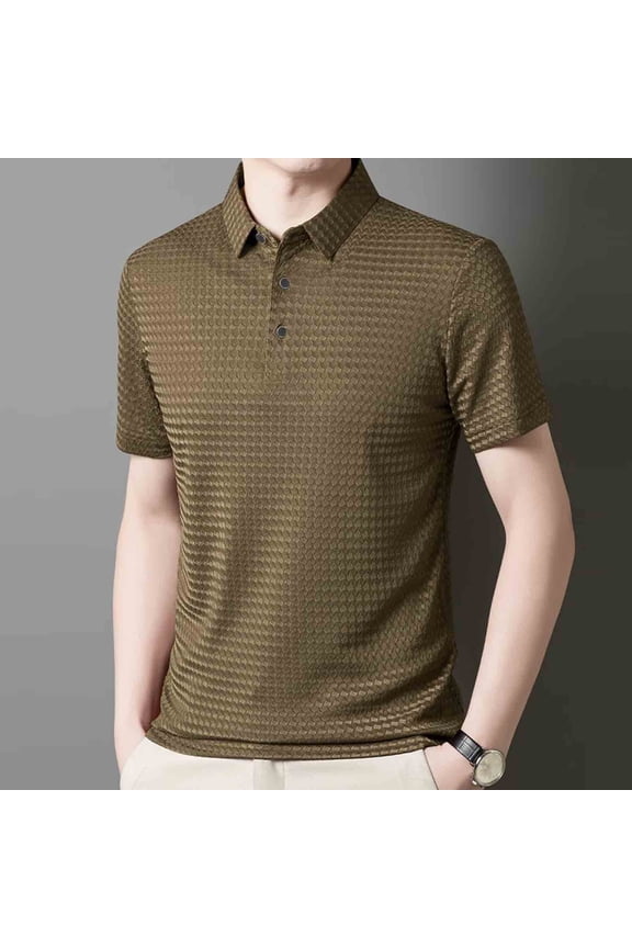 Mens Shirts Short Sleeve Button Lapel Business Executive Tshirts Summer Light Textured Lounge Tees Basic Tops