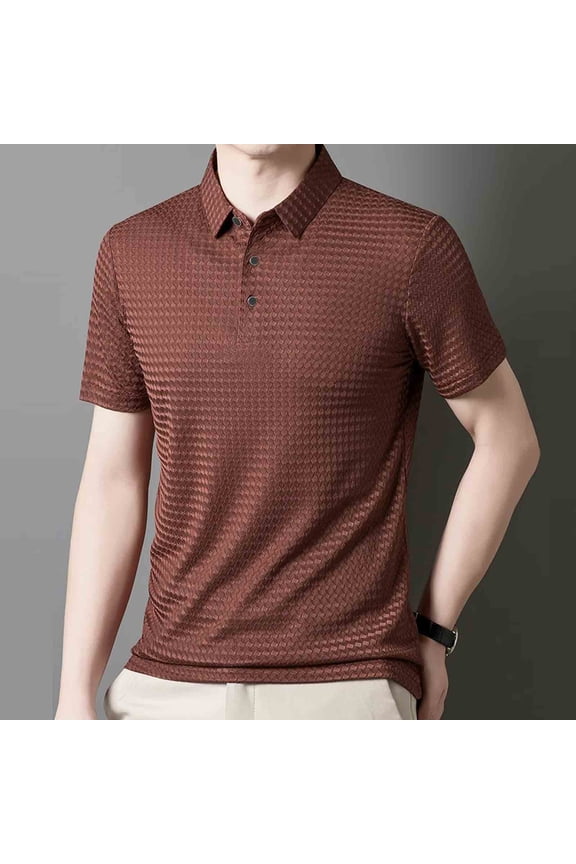 Mens Shirts Short Sleeve Button Lapel Business Executive Tshirts Summer Light Textured Lounge Tees Basic Tops