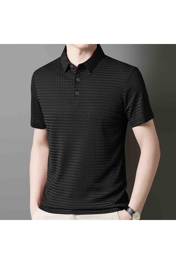 Mens Shirts Short Sleeve Button Lapel Business Executive Tshirts Summer Light Textured Lounge Tees Basic Tops