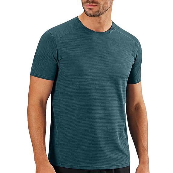 Yaoyar Mens Short Sleeve T Shirt Summer Muscle Slim Fitted Crewneck Longline Tees Shirts for Gym Workout