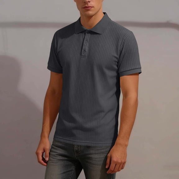 Yaoyar Mens Short Sleeve Texture Solid Color Shirts Casual Wrinkle Free Stretch Knit Golf Shirt Tops