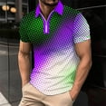 thumbnail image 1 of Yaoyar Mens Short Sleeve Tops Clearance Men Casual Printed Short Sleeve Turn Down Collar Zipper T-Shirt Blouse Tops Purple,XL, 1 of 5