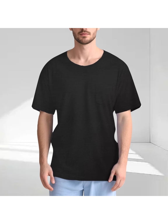 Mens Short-Sleeved Crew Neck Top Solid Color Postoperative Recovery Tear-Off Short-Sleeved Full-Open Side Snap Pocket Chemotherapy Top