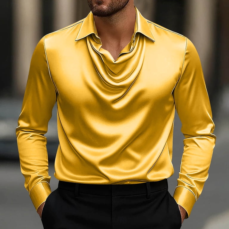 green emerald velvet dress Champagne Satin Tailored-Fit Dress Shirt M / Champagne