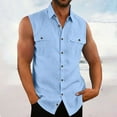 thumbnail image 1 of Yaoyar Mens Sleeveless Button Down Beach Shirts Cotton and Linen Plain Color Lapel Collar Tank Tops with Pocket Summer Casual Shirt, 1 of 3