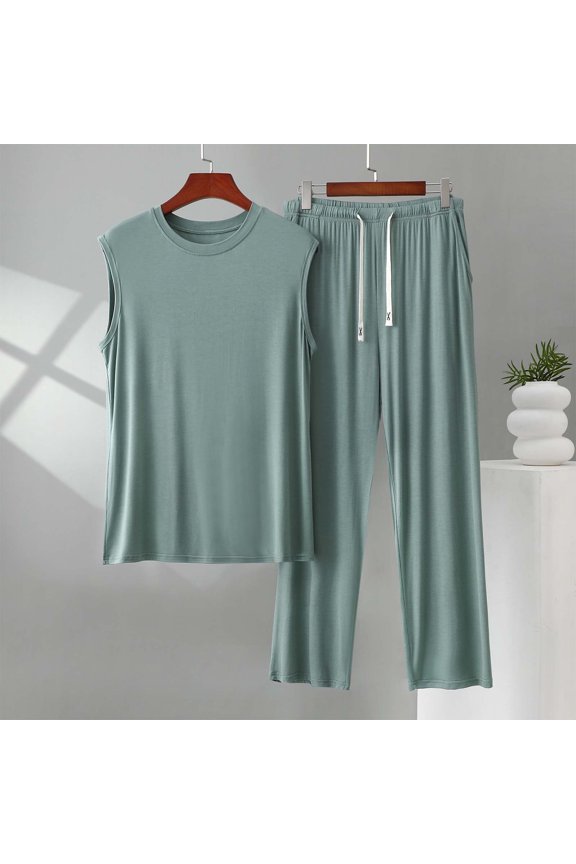 Mens Sleeveless Tank Top and Jogger Pants Set Casual Two Piece Loungewear Sleepwear Comfortable Outfit for Guys
