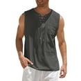 thumbnail image 1 of Yaoyar Mens Sleeveless Tank Tops Casual V Neck Drawstring T-Shirts Summer Cotton Linen Solid Color Athletic Vest with Pocket, 1 of 6