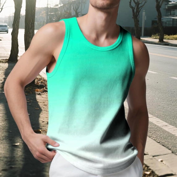 Yaoyar Mens Slim Fit Fade Athletic Training Wear, Gradient Color Workout Muscle Layer with Wide Shoulder Design, Tapered Cut Gym Shirt for Summer Performance Tank,Army Green,XL